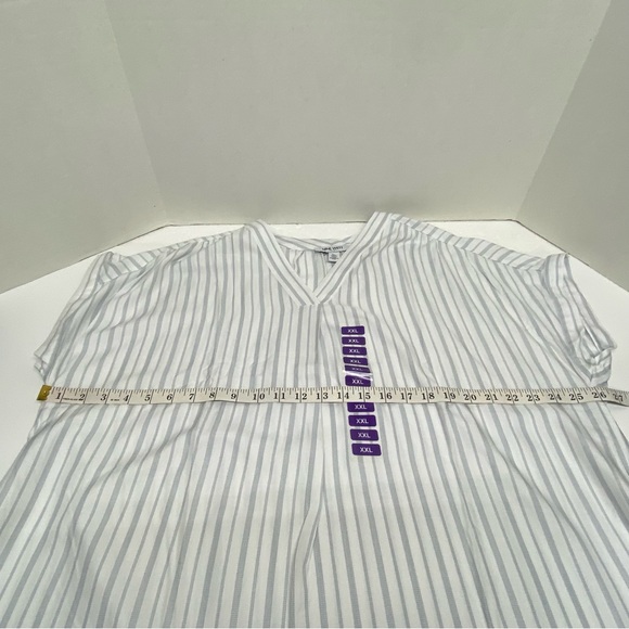Nine West Jeans Women's XXL Woven V Neck Popover Top Stripe Blue & White Relaxed - Picture 3 of 13